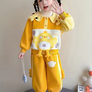 병아리 플라워카라 기모 스웨트 셋업 R25783