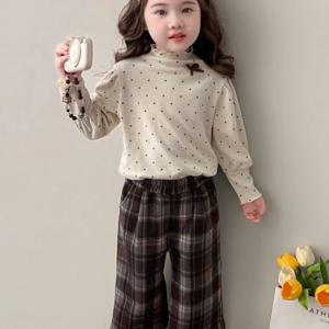 리본 도트 퍼프소매 기모 티셔츠 R25782