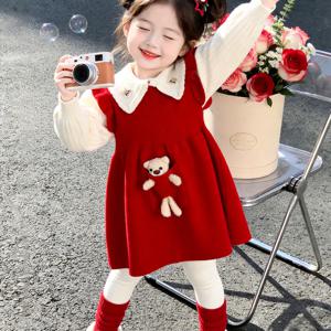 테디 아플리케 니트 점퍼 원피스 세트 R25879