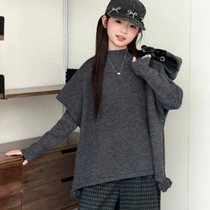 그레이 숄 레이어드 니트 셋업 여아니트 스웨터 니트티 가디건 겨울 기모 주니어 R23967