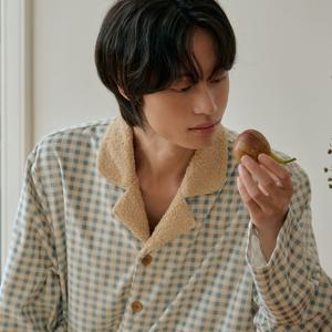 포근잠 긴팔 남성페어 코튼블루 (피치기모)
