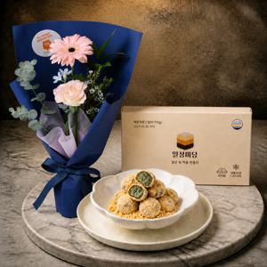 피치 로즈 꽃다발+쑥콩 인절미떡 수능 합격기원 응원선물 수험생 합격떡