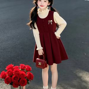 레드 벨벳 리본 원피스 여아원피스 드레스 니트원피스 겨울원피스 겨울 기모 R24097