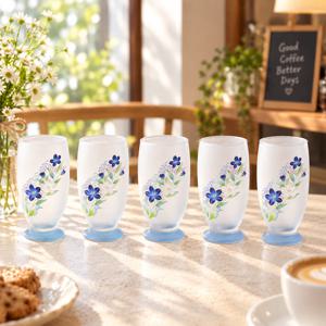 도라지꽃 유리컵 5P 세트 주스컵 사케잔