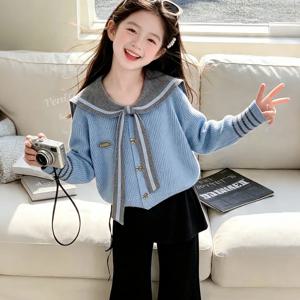 세일러 카라 블루 니트 가디건 R24242