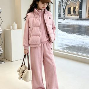 파스텔 패딩 베스트 스웨트 셋업 여아조끼 패딩조끼 겉옷 겨울 트레이닝 핑크 R24205