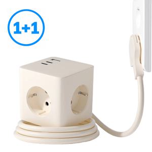 1+1 바우토 납작 큐브 멀티탭 고용량 고속충전 3구 USB C타입 2m 컬러 3종
