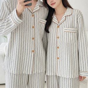 마린루즈 스트라이프 커플 잠옷 상하세트 시어서커 얇은 긴팔 파자마 사계절용
