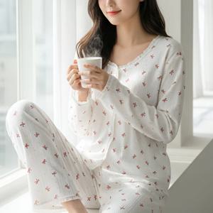 루비리본 코튼 프리미엄 순면 스판 여성 파자마 상하세트 구김없고 가벼운 데일리 홈웨어