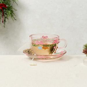 메리리본 핸드페인팅 유리컵과 소서세트 200ML
