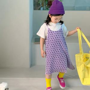 페넬로 로제 도트 골지 스트랩 투피스 여아 R6045