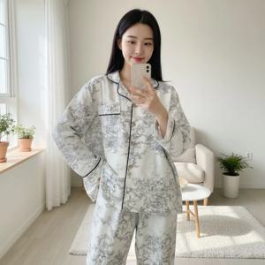 로지 에뜨왈 프렌치 가든 여성 파자마 상하세트 2종 사계절 잠옷 데일리 루즈핏 홈웨어