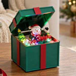 크리스마스 선물상자 오르골 대형 장식 LED 12x12cm 스노우볼 데코 소품