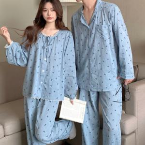 블루발리 긴팔 커플 잠옷 신혼부부 파자마 러블리 홈웨어 상하세트