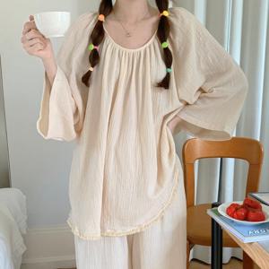 앤티루 여성 긴팔 잠옷 요루면 파자마 빈티지 홈웨어 상하세트
