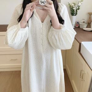 꽃안개 긴팔 여성 잠옷 요루면 원피스 파자마 러블리 홈웨어