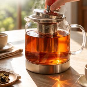 내열 유리 주전자 스텐 티포트 가정용 달임 스텐 중탕기 차망 티포트 1.5L