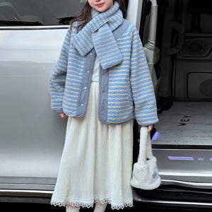블루 스트라이프 니트 가디건 머플러 R26829
