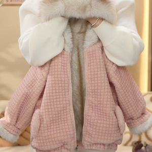 고양이 귀 퍼 후드 체크 자켓 R26805