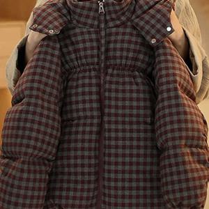 체크 후드 숏 패딩 R26804