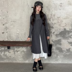 스트라이프 이너 슬릿 롱 원피스 R26576