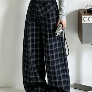 체크 랩 디테일 기모 와이드 팬츠 R26760