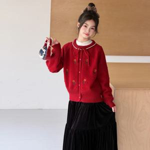 플라워 자수 니트 가디건 벨벳 티어드 스커트 R26525