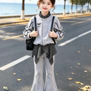 리본 소매 스웨트 체크 랩 부츠컷 팬츠 R26697