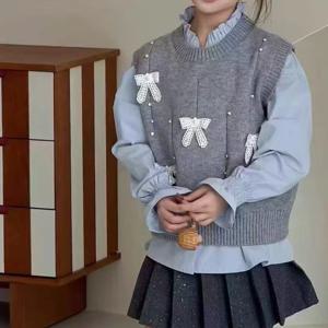 리본 진주 니트 베스트 프릴 셔츠 R26696