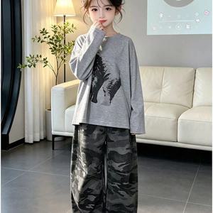 그래픽 긴소매 티셔츠 카모 와이드 팬츠 R26689