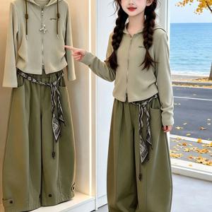 스카프 벨트 셔츠 와이드 팬츠 셋업 R26879