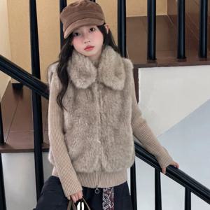 퍼 카라 니트 소매 베스트 자켓 R26391