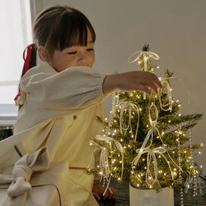 26년NEW! 크리스마스 미니트리 오너먼트+전구풀세트 실버리본 (리모컨포함) 45cm