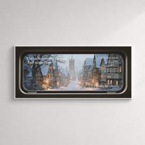 크리스마스 겨울 풍경 감성 그림 빈티지 기차 창문  와이드 포스터 액자_Snow Path