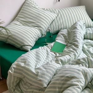 [해외] HAUZ 그린퍼플 더블라인 스트라이프 이불세트 SS