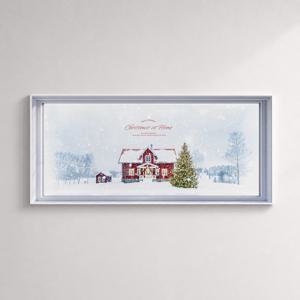 화이트 크리스마스 겨울 눈 풍경 감성 그림 빈티지 와이드 포스터 액자_Cozy Noel
