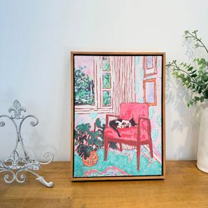 고양이 핑크의자 감성그림 인테리어 벽걸이 액자소품