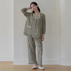 여성 국내산 클래식 레이온 30수 9부 프릴 파자마 잠옷 상하세트