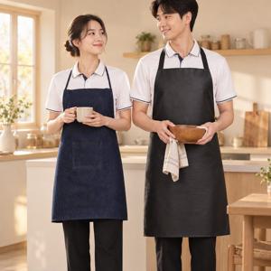 앞치마 남녀공용 로아 공방 데님 가죽 PVC 방수 바리스타 원피스 작업용 주문제작
