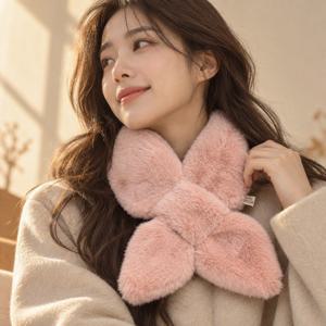 큐티 머플러 밍크 크로스 쁘띠 목도리 퍼머플러 넥워머 여성 페이크퍼 목토시 퍼스카프