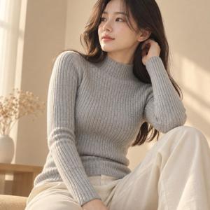 골지 하프넥 니트 BB2 반폴라 여성 얇은 목폴라 이너 티셔츠 가을이너 골지니트 기본폴라