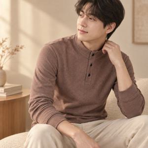 라운드기모티 겨울이너 기모티셔츠 겨울 이너 롱슬리브 겨울티셔츠 기모긴팔 히트 티셔츠 올리브