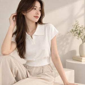 여성 크롭 티셔츠 피케 무지 데일리 반팔 무지티셔츠 데일리티 여성반팔