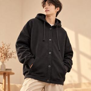 후드 자켓 아티스트 남성 오버핏 후드티 겨울 기모 무지 버튼 긴팔 버튼후드 남성후드