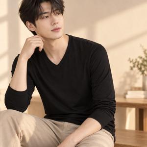 V넥티 기본티셔츠 롱슬리브 레이어드 이너 가을티셔츠 기본긴팔 브이넥 티셔츠 디어 남성