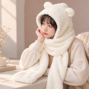 곰돌이 털모자 여성 따뜻한 뽀글이 후드 머플러 라이크 베어 여성겨울모자 캐릭터모자 방한모자