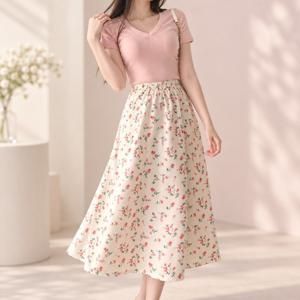 A라인 밴딩 치마 여성 꽃무늬 쉬폰 플레어 롱스커트 러버리티 밴딩스커트 쉬폰스커트 여성치마