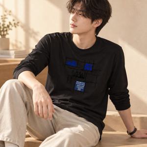 그래픽 티셔츠 라이젠 남성 라운드 간절기 스판 긴팔티 면티 남성긴소매 롱슬리브 무지긴팔