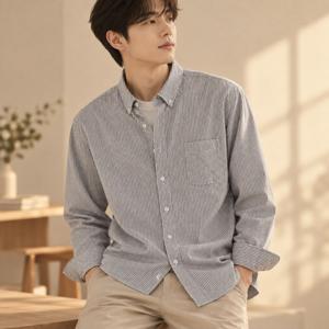 마린 스트라이프 원포켓 셔츠 긴팔 남성 남방 카라 와이셔츠 남성긴팔셔츠 카라남방 줄무늬셔츠