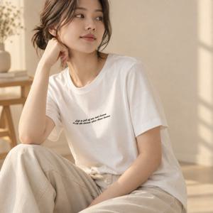 레이어드 상의 로아 레터링 기본 반팔 티셔츠 부드러운 스판 여자 여름 루즈핏 라운드넥